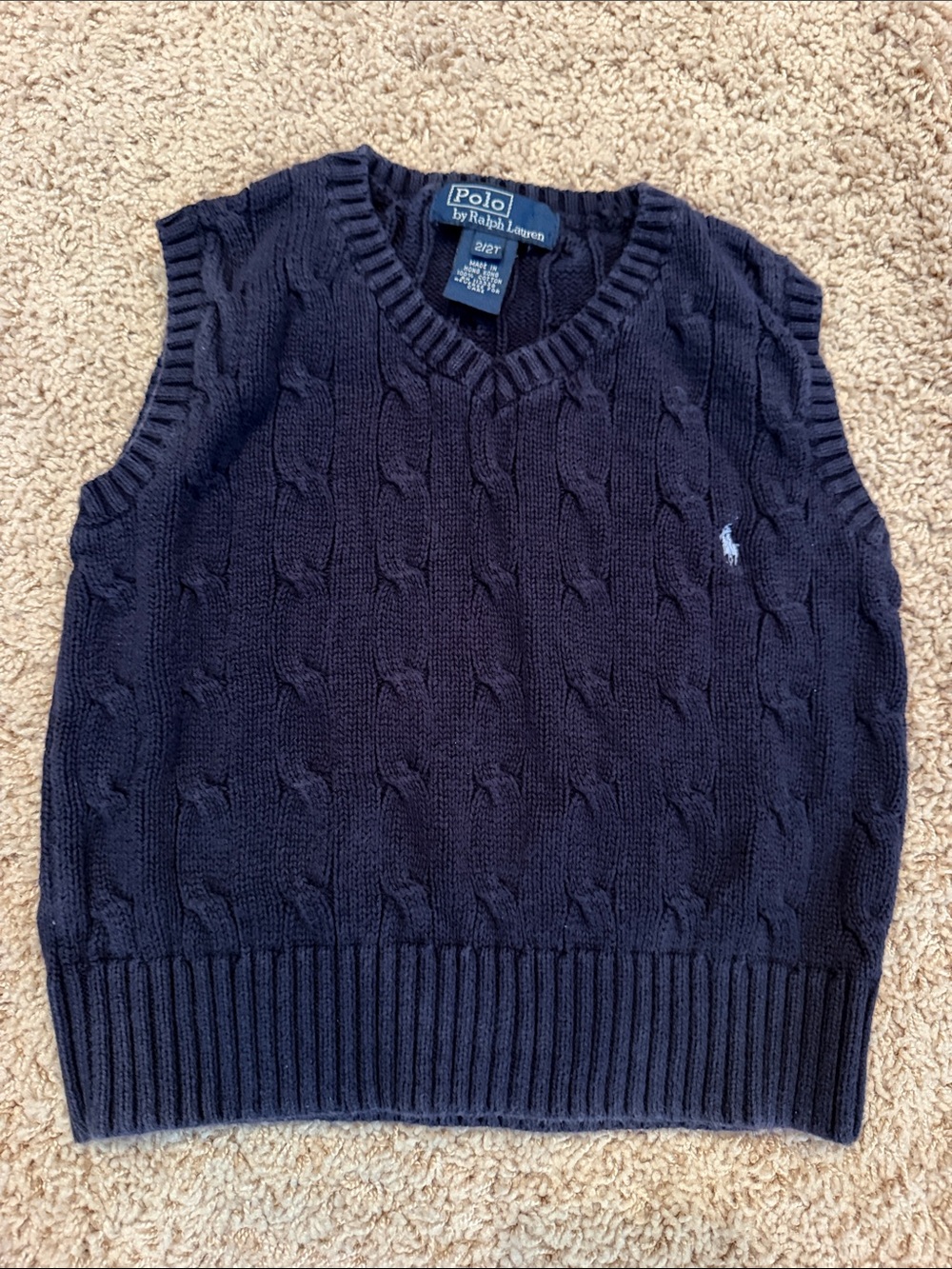Toddler Boys Polo by Ralph Lauren Navy Cable-Knit V-Neck Sweater Vest 2T